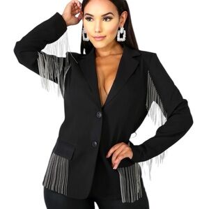 Black & Sparkling Silver Fringe Hourglass Blazer Women’s Size Medium NWT